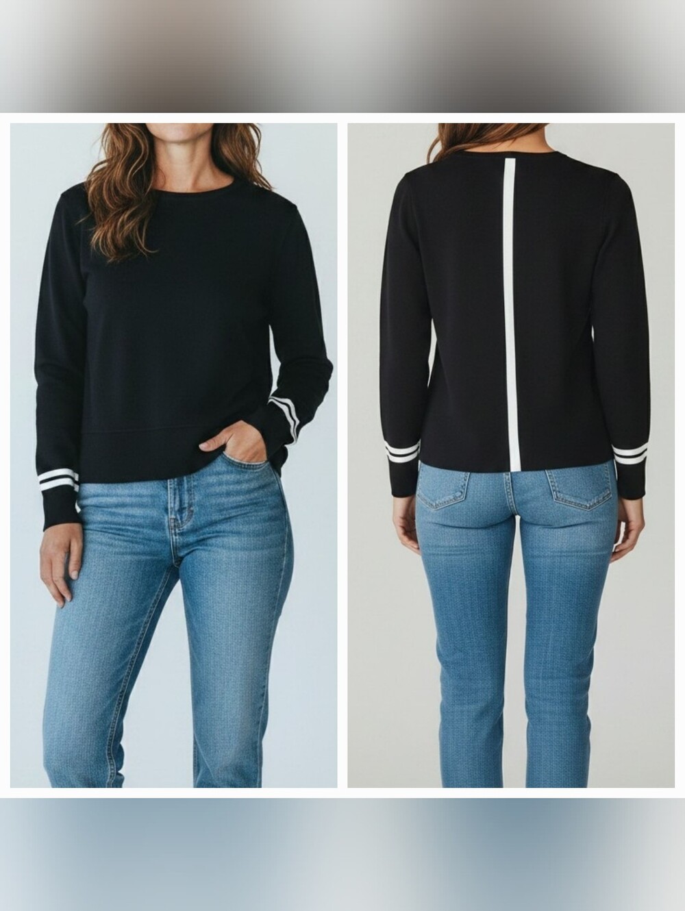 NWT Leo & Sage Classic Black Crewneck Sweater with White Stripe Detail. Size XL.